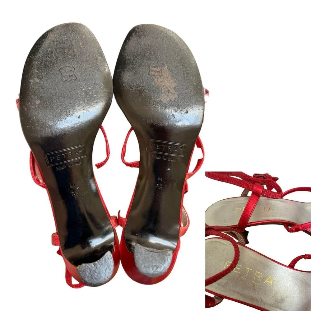 90'S‎ Vintage Petra Firenze Red Strappy Bow Sandals 7.5